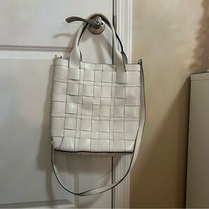 Elegant White Michael Kors Woven Tote Bag